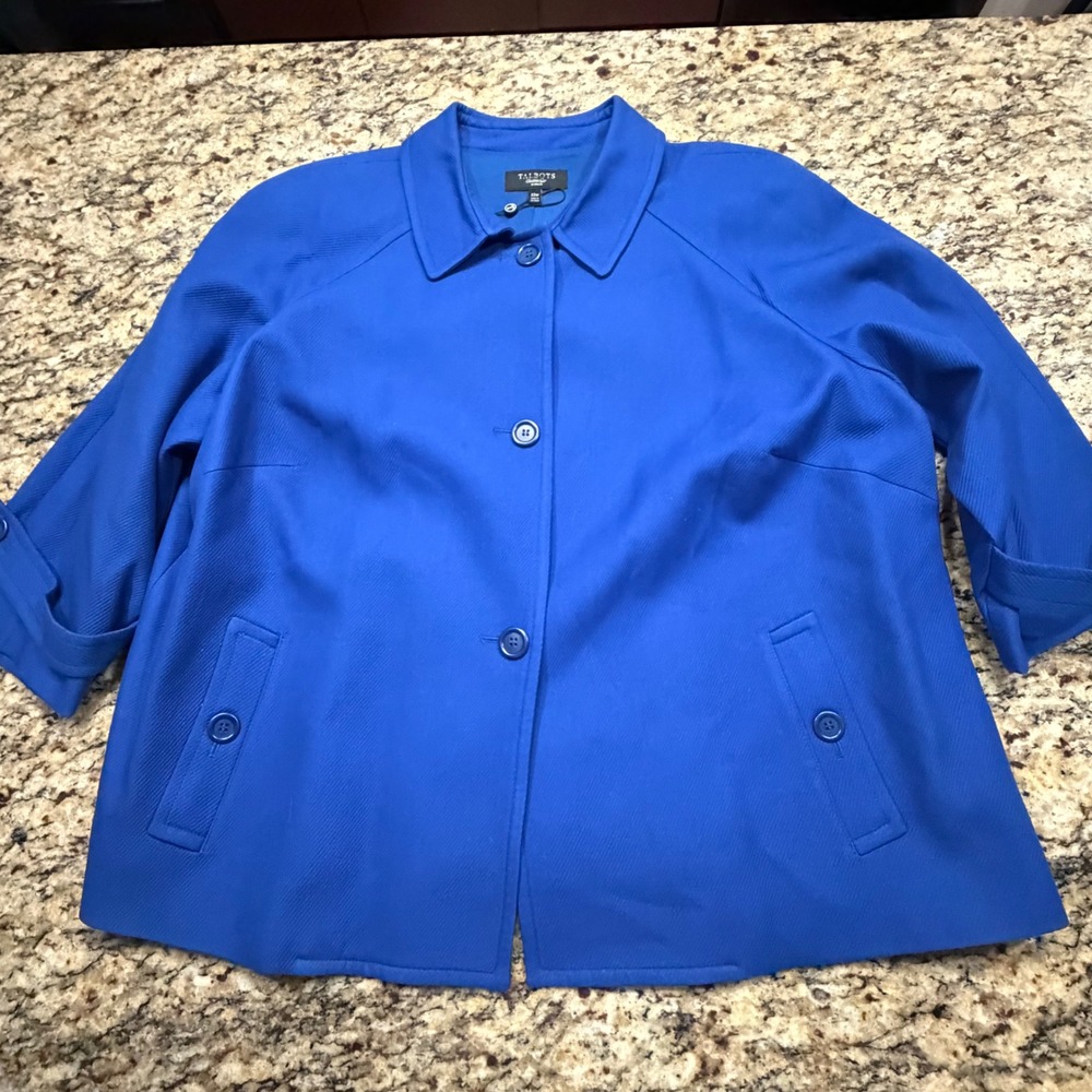 Talbots Woman Blue Cotton Twill 3/4 Sleeve Button Front Jacket Size 22W